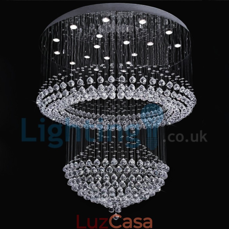 Lustre moderno contemporâneo, luminária pendente embutida, luz de gota de chuva de cristal