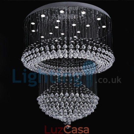 Lustre moderno contemporâneo, luminária pendente embutida, luz de gota de chuva de cristal Lustre moderno contemporâneo, luminária pendente embutida, luz de gota de chuva de cristal