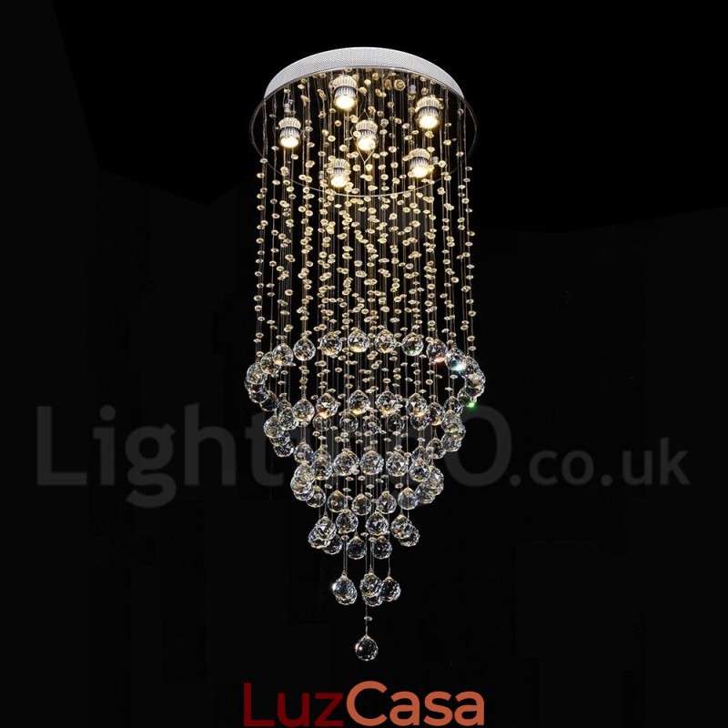 Lustre moderno contemporâneo, luminária pendente embutida, luz de gota de chuva de cristal