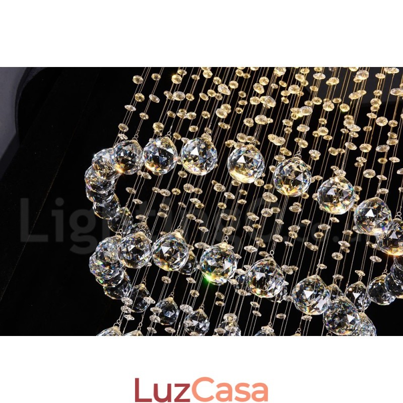 Lustre moderno contemporâneo, luminária pendente embutida, luz de gota de chuva de cristal