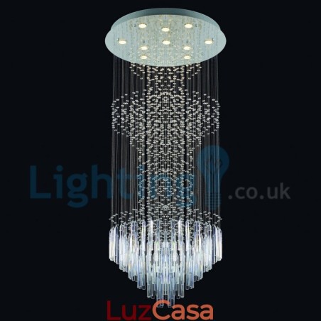 Lustre moderno contemporâneo, luminária pendente embutida, luz de gota de chuva de cristal Lustre moderno contemporâneo, luminária pendente embutida, luz de gota de chuva de cristal