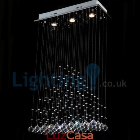 Lustre moderno contemporâneo, luminária pendente embutida, luz de gota de chuva de cristal