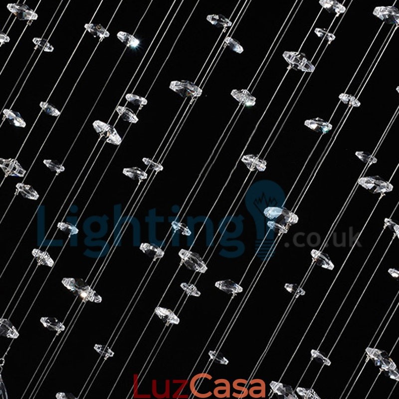 Lustre moderno contemporâneo, luminária pendente embutida, luz de gota de chuva de cristal