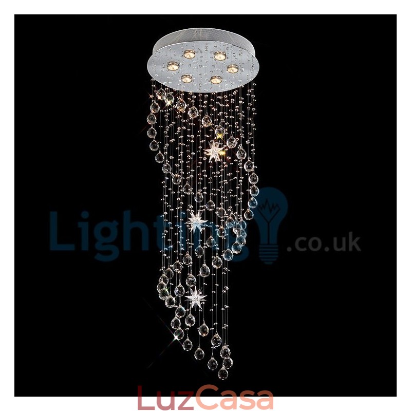 Lustre moderno contemporâneo, luminária pendente embutida, luz de gota de chuva de cristal