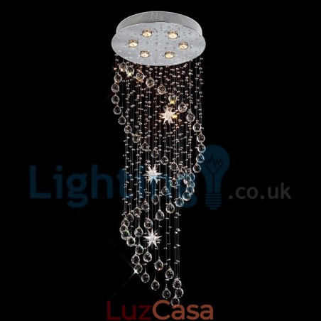 Lustre moderno contemporâneo, luminária pendente embutida, luz de gota de chuva de cristal Lustre moderno contemporâneo, luminária pendente embutida, luz de gota de chuva de cristal