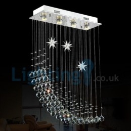 Lustre moderno contemporâneo, luminária pendente embutida, luz de gota de chuva de cristal