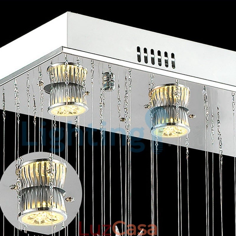 Lustre moderno contemporâneo, luminária pendente embutida, luz de gota de chuva de cristal