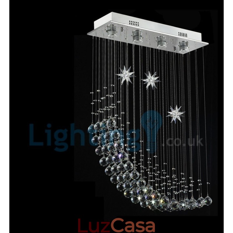 Lustre moderno contemporâneo, luminária pendente embutida, luz de gota de chuva de cristal