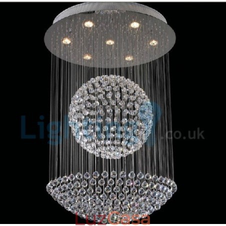 Lustre moderno contemporâneo, luminária pendente embutida, luz de gota de chuva de cristal Lustre moderno contemporâneo, luminária pendente embutida, luz de gota de chuva de cristal
