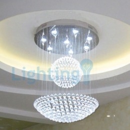 Lustre moderno contemporâneo, luminária pendente embutida, luz de gota de chuva de cristal