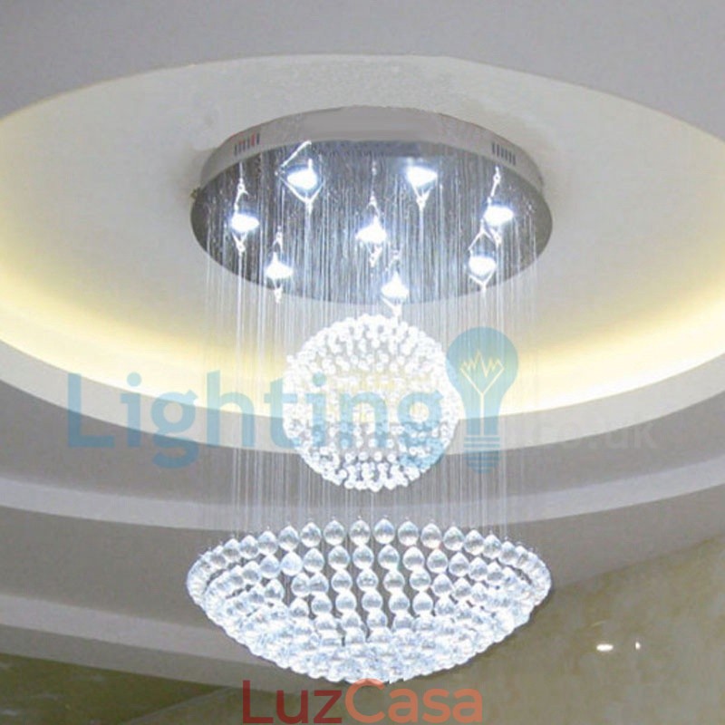 Lustre moderno contemporâneo, luminária pendente embutida, luz de gota de chuva de cristal