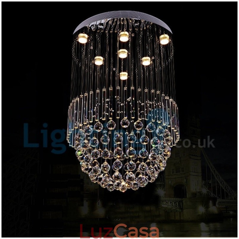 Lustre moderno contemporâneo, luminária pendente embutida, luz de gota de chuva de cristal