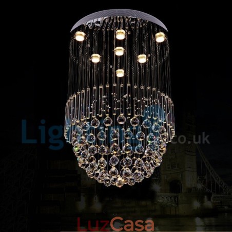 Lustre moderno contemporâneo, luminária pendente embutida, luz de gota de chuva de cristal Lustre moderno contemporâneo, luminária pendente embutida, luz de gota de chuva de cristal