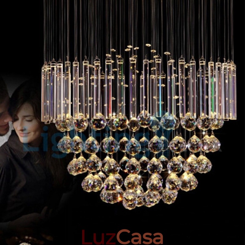 Lustre moderno contemporâneo, luminária pendente embutida, luz de gota de chuva de cristal