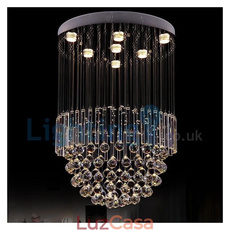 Lustre moderno contemporâneo, luminária pendente embutida, luz de gota de chuva de cristal