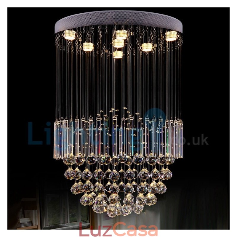 Lustre moderno contemporâneo, luminária pendente embutida, luz de gota de chuva de cristal