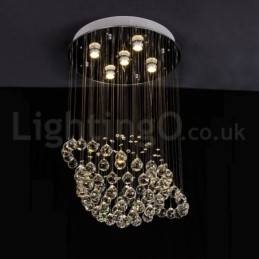 Lustre moderno contemporâneo, luminária pendente embutida, luz de gota de chuva de cristal