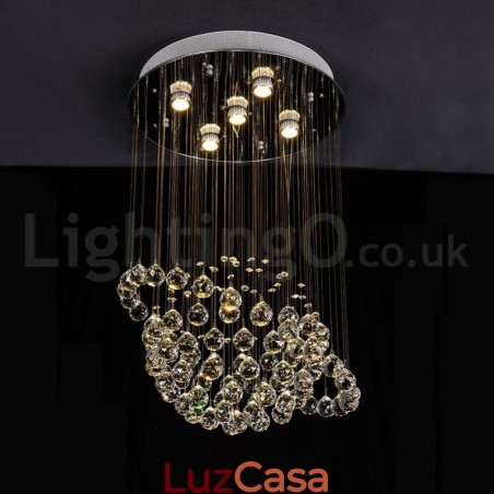 Lustre moderno contemporâneo, luminária pendente embutida, luz de gota de chuva de cristal Lustre moderno contemporâneo, luminária pendente embutida, luz de gota de chuva de cristal