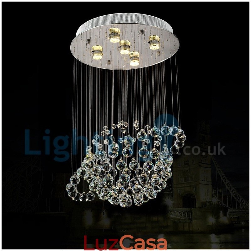 Lustre moderno contemporâneo, luminária pendente embutida, luz de gota de chuva de cristal