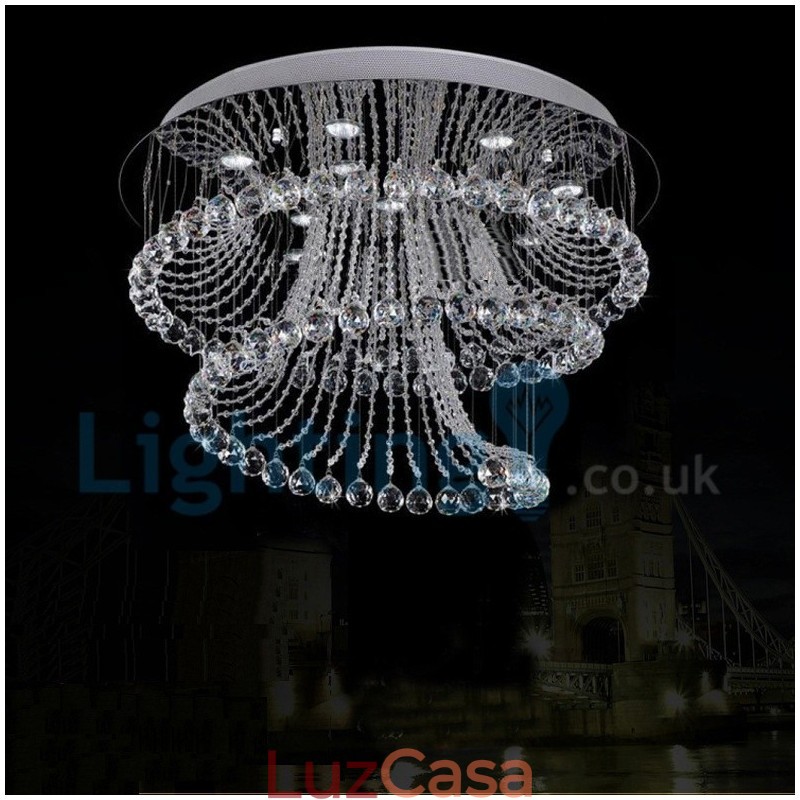 Lustre moderno contemporâneo, luminária pendente embutida, luz de gota de chuva de cristal
