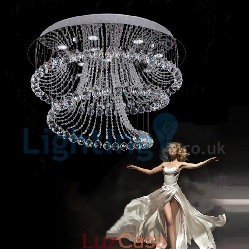 Lustre moderno contemporâneo, luminária pendente embutida, luz de gota de chuva de cristal