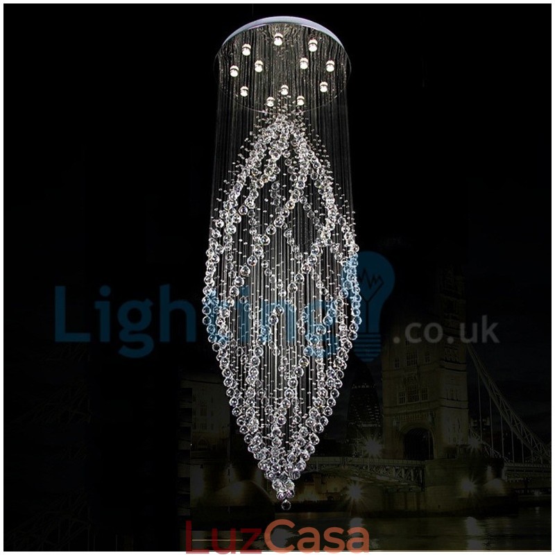 Lustre moderno contemporâneo, luminária pendente embutida, luz de gota de chuva de cristal