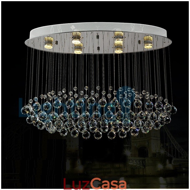 Lustre moderno contemporâneo, luminária pendente embutida, luz de gota de chuva de cristal