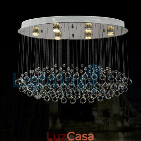 Lustre moderno contemporâneo, luminária pendente embutida, luz de gota de chuva de cristal Lustre moderno contemporâneo, luminária pendente embutida, luz de gota de chuva de cristal