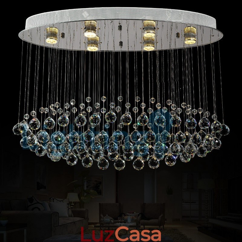 Lustre moderno contemporâneo, luminária pendente embutida, luz de gota de chuva de cristal
