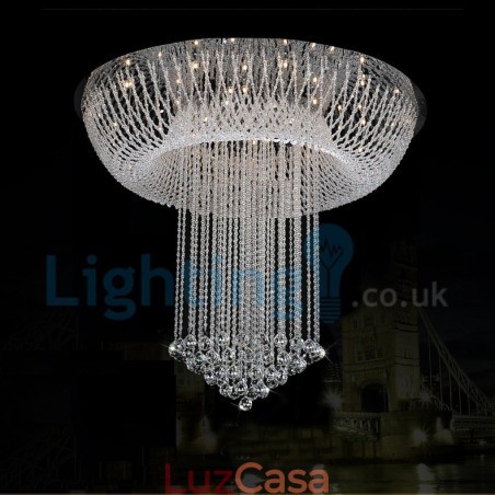 Lustre moderno contemporâneo, luminária pendente embutida, luz de gota de chuva de cristal Lustre moderno contemporâneo, luminária pendente embutida, luz de gota de chuva de cristal