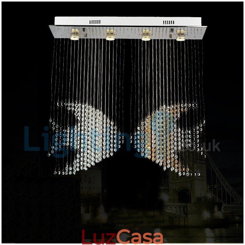 Lustre moderno contemporâneo, luminária pendente embutida, luz de gota de chuva de cristal