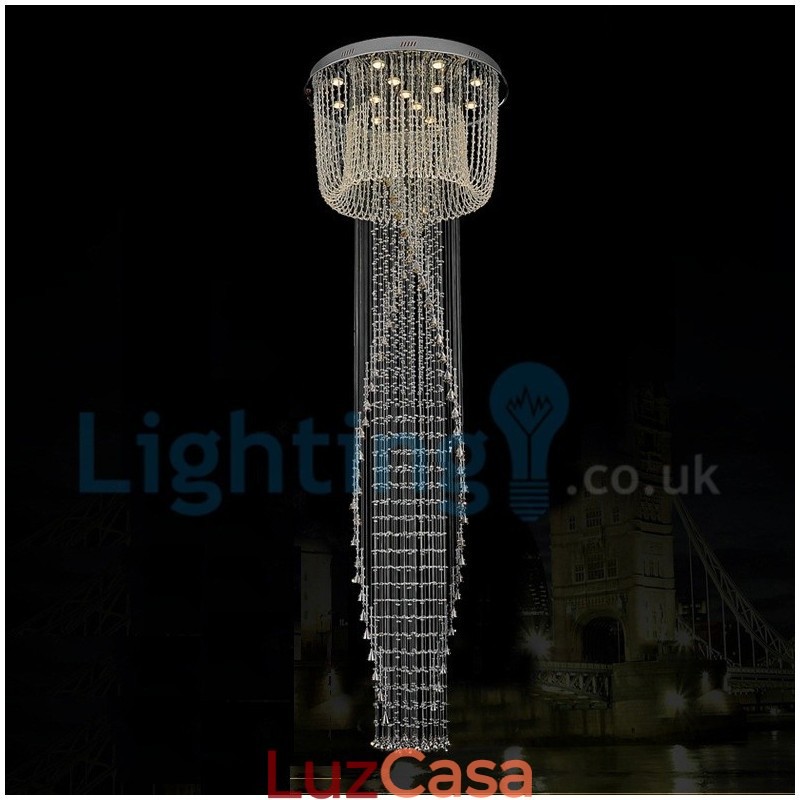 Lustre moderno contemporâneo, luminária pendente embutida, luz de gota de chuva de cristal