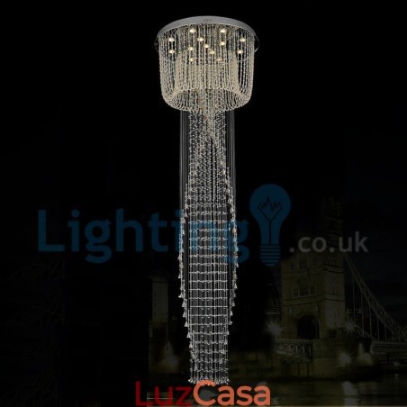 Lustre moderno contemporâneo, luminária pendente embutida, luz de gota de chuva de cristal Lustre moderno contemporâneo, luminária pendente embutida, luz de gota de chuva de cristal
