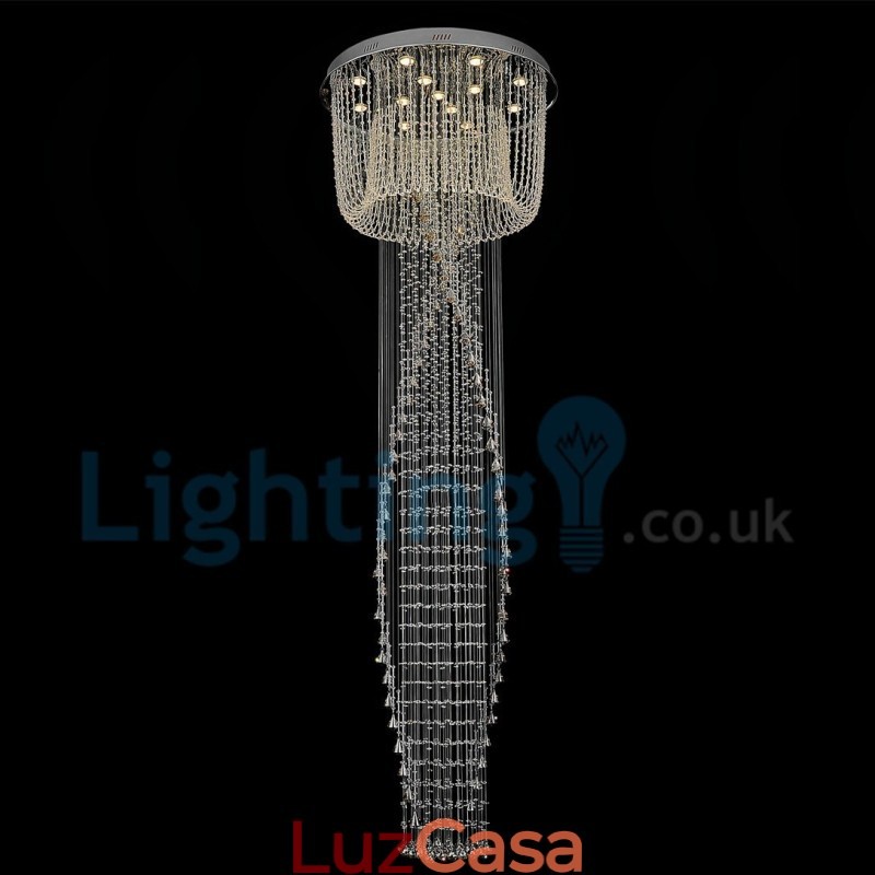 Lustre moderno contemporâneo, luminária pendente embutida, luz de gota de chuva de cristal