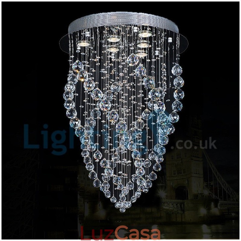 Lustre moderno contemporâneo, luminária pendente embutida, luz de gota de chuva de cristal