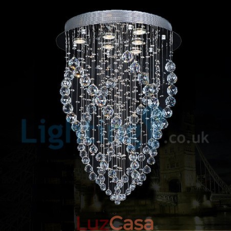 Lustre moderno contemporâneo, luminária pendente embutida, luz de gota de chuva de cristal Lustre moderno contemporâneo, luminária pendente embutida, luz de gota de chuva de cristal