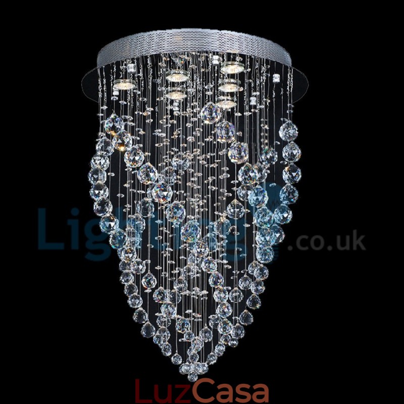 Lustre moderno contemporâneo, luminária pendente embutida, luz de gota de chuva de cristal