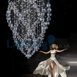 Lustre moderno contemporâneo, luminária pendente embutida, luz de gota de chuva de cristal