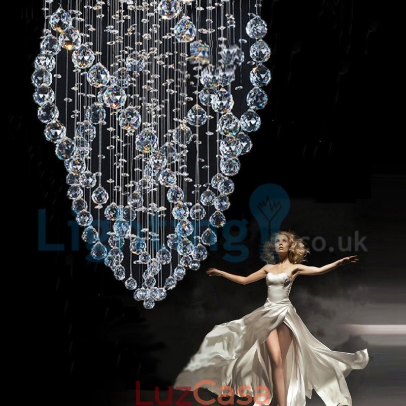 Lustre moderno contemporâneo, luminária pendente embutida, luz de gota de chuva de cristal