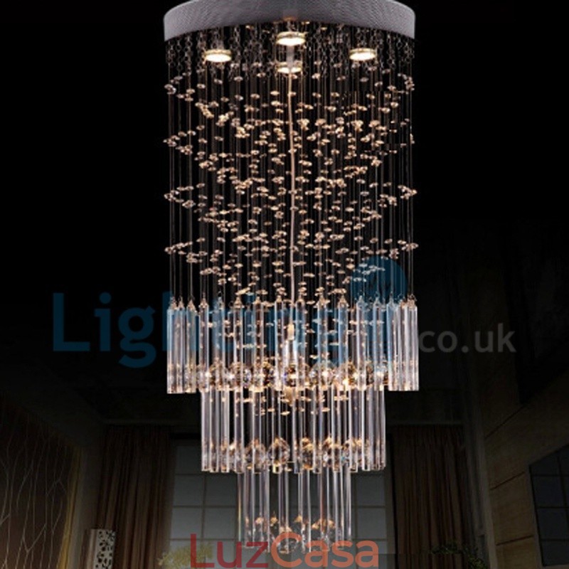 Lustre moderno contemporâneo, luminária pendente embutida, luz de gota de chuva de cristal