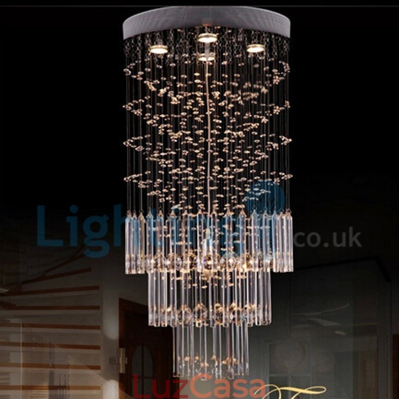 Lustre moderno contemporâneo, luminária pendente embutida, luz de gota de chuva de cristal