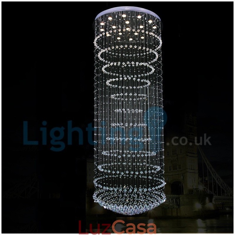 Lustre moderno contemporâneo, luminária pendente embutida, luz de gota de chuva de cristal
