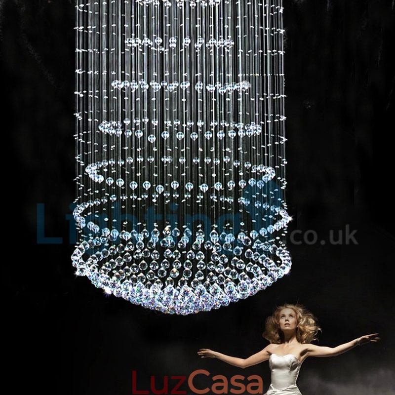 Lustre moderno contemporâneo, luminária pendente embutida, luz de gota de chuva de cristal