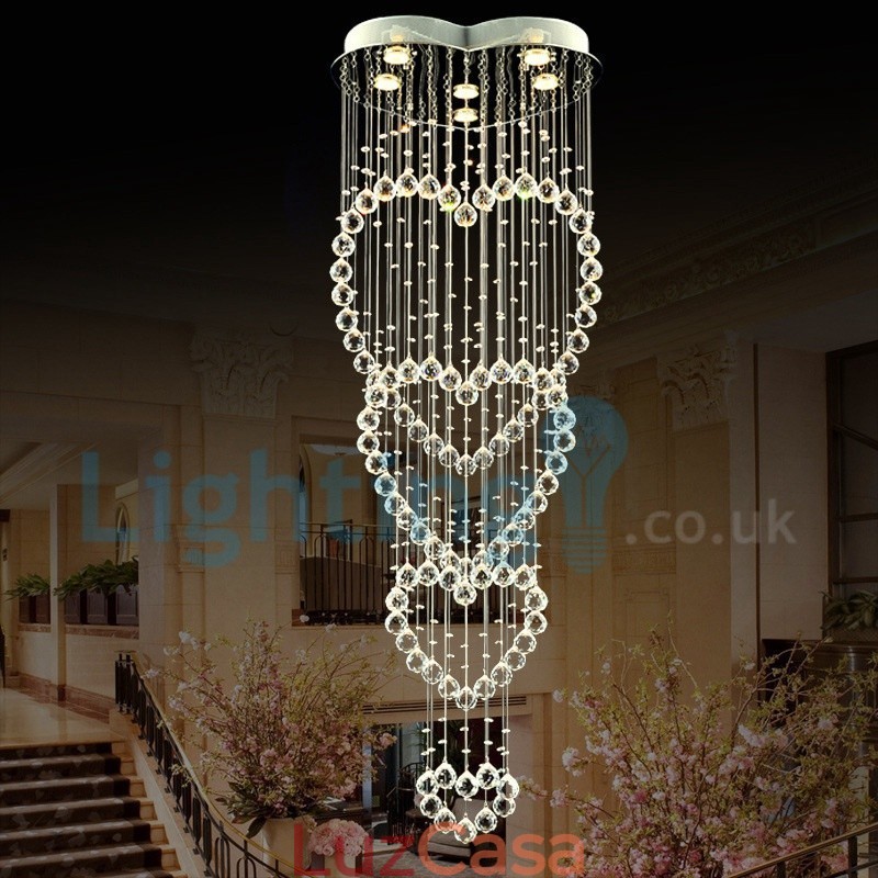 Lustre moderno contemporâneo, luminária pendente embutida, luz de gota de chuva de cristal