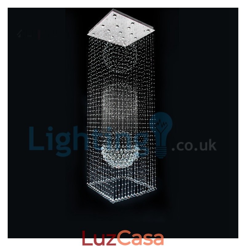 Lustre moderno contemporâneo, luminária pendente embutida, luz de gota de chuva de cristal
