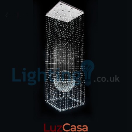Lustre moderno contemporâneo, luminária pendente embutida, luz de gota de chuva de cristal Lustre moderno contemporâneo, luminária pendente embutida, luz de gota de chuva de cristal