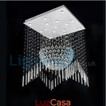Lustre moderno contemporâneo, luminária pendente embutida, luz de gota de chuva de cristal Lustre moderno contemporâneo, luminária pendente embutida, luz de gota de chuva de cristal