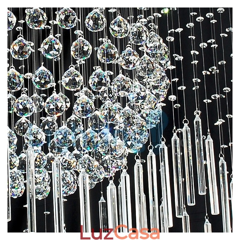 Lustre moderno contemporâneo, luminária pendente embutida, luz de gota de chuva de cristal