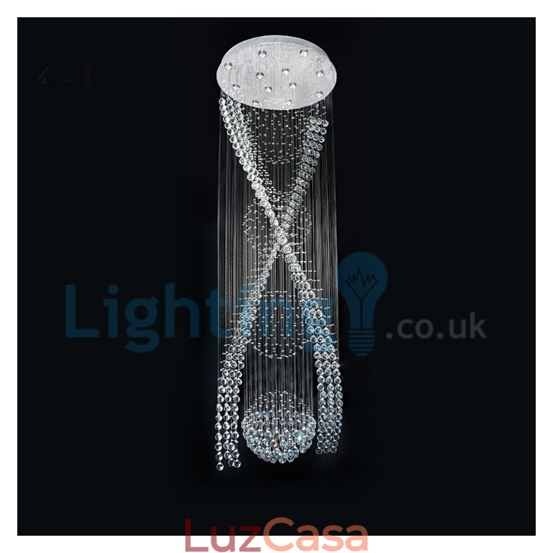 Lustre moderno contemporâneo, luminária pendente embutida, luz de gota de chuva de cristal