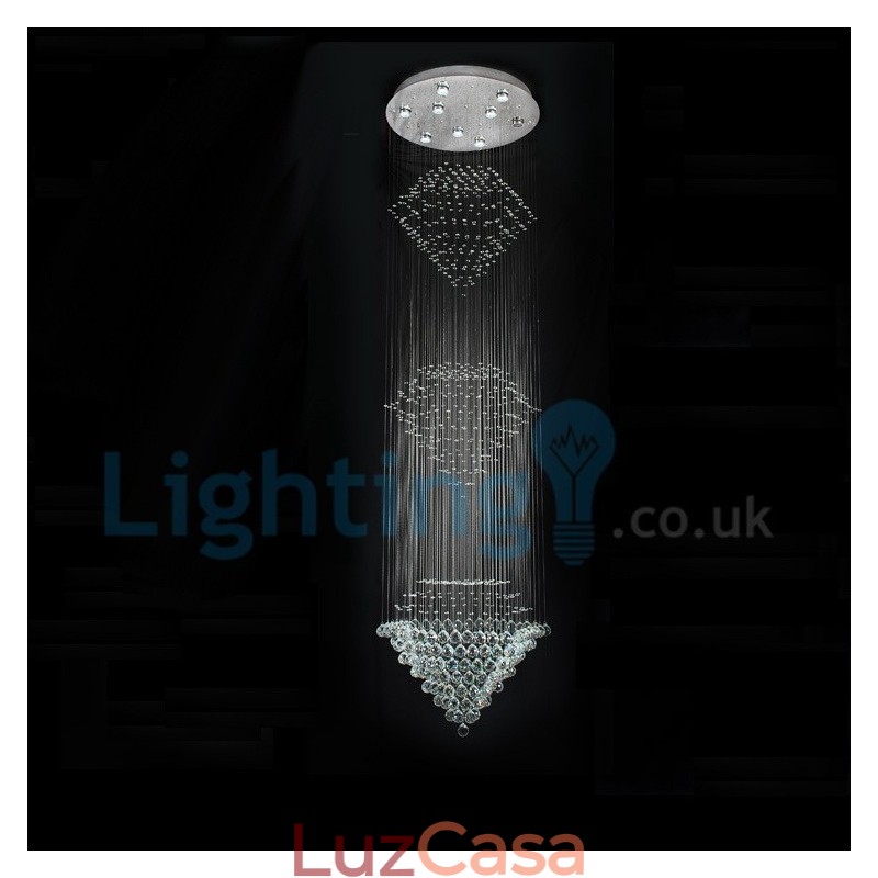 Lustre moderno contemporâneo, luminária pendente embutida, luz de gota de chuva de cristal